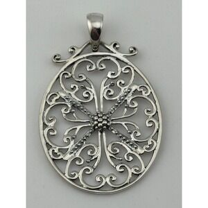 Southern Gates Sterling Silver Oval Pendant Ornate Scroll Design‎